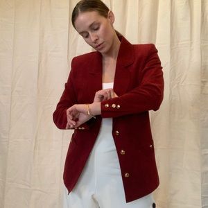 Vintage I.Magnin suede maroon blazer gold buttons